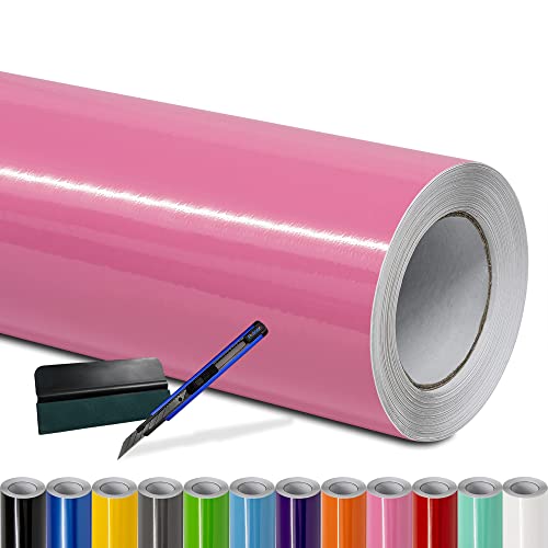 Folindo® Autofolie Rosa Glanz (6€/m²) | 20 x 1,52 m | + Rakel & Cutter | Selbstklebende Luftkanal Folie zur Auto Folierung | Blasenfrei von Folindo