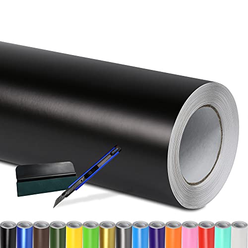 Folindo® Autofolie Schwarz Matt (10€/m²) | 300 x 152 cm | + Rakel & Cutter | Selbstklebende Luftkanal Folie zur Auto Folierung | Blasenfrei von Folindo