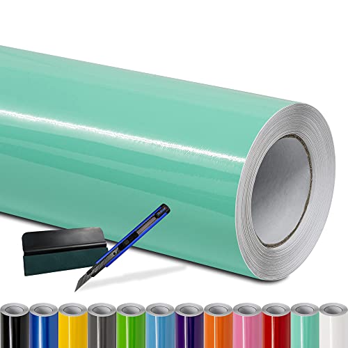 Folindo® Autofolie Türkis Glanz (7€/m²) | 9 x 1,52 m | + Rakel & Cutter | Selbstklebende Luftkanal Folie zur Auto Folierung | Blasenfrei von Folindo