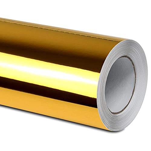 Folindo® Gold Chrom Autofolie (12,5€/m²) | 4 x 1,52 m | Selbstklebende Luftkanal 3D Folie zur Auto Folierung | Blasenfrei von Folindo