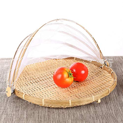 Foliner Bambus-Zelt-Korb fliegenhaube obstkorb Lebensmittel Serviertabletts Platten Staubdichter Picknickkorb Mesh Zelt Wicker Brotkorb mit Deckel Handgewebter multifunktionaler Brotgemüsebehälter von Foliner