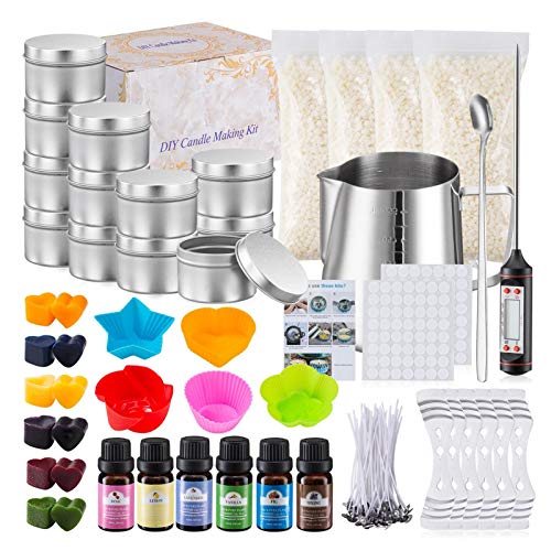 Foliner Kerzen Selber Machen, Kerzenherstellung Kit, Aktualisiert Duftkerze Geschenke Set - Inklusive Sojawachs, Dose, Dochte, Dochthalter, Farbstoffe, Fassungsvermögen Kanne, Rührlöffel von Foliner