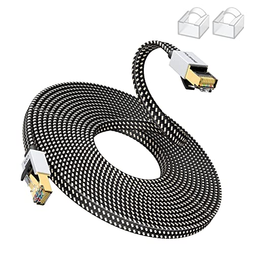 Cat8 Ethernet Kabel 30M, Hohe Geschwindigkeit Nylon Braided Lan Patch Cord, 40Gbps 2000Mhz RJ45 Shielded Flat Cable, für Modem/Router/Switch, schneller als Cat5e/Cat6/Cat7 von Folishine