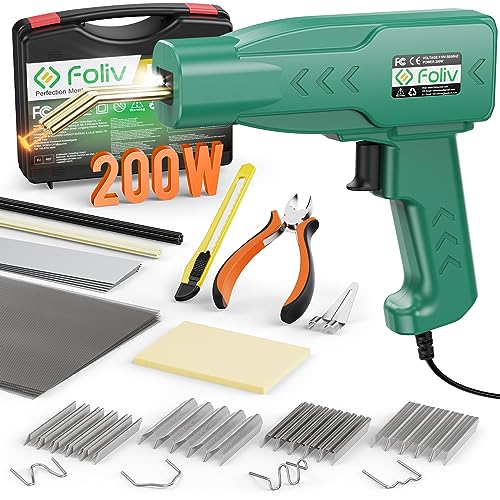 Foliv 200W Kunststoff Schweißgerät, Kunstoffschweißgerät Set, 2-in-1 Schweißen Maschine Auto Stoßstangen Reparatur Set mit 1000PCS Schweißnägel, 16 Kunststoffschweißstäbe&Schleifpapier, Zangen,Messern von Foliv