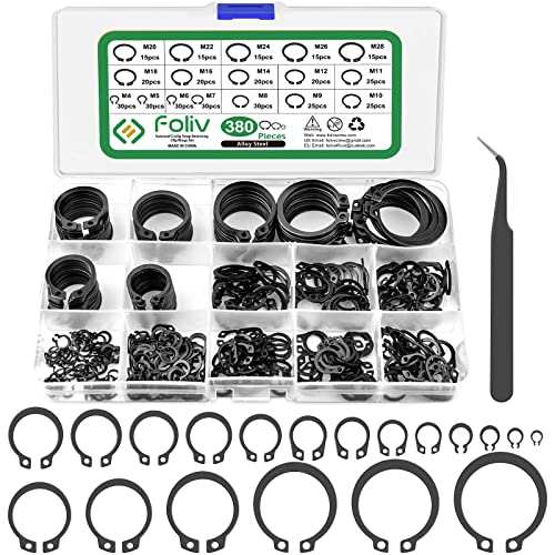 Foliv 380tlg Sprengring Sortiment Sicherungsring Set 17 Größe Kohlenstoffstahl E-Clip Externe Haltering Externes C-Clips Geteilte Schnallen Unterlegscheiben, M4-M28 mit Kunststoffbox Foliv 380tlg Sprengring Sortiment Sicherungsring Set 17 Größe Kohlenstoffstahl E-Clip Externe Haltering Externes C-Clips Geteilte Schnallen Unterlegscheiben, M4-M28 mit Kunststoffbox von Foliv