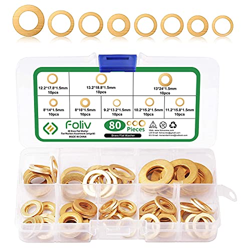 Foliv 80 PCS Fitschenringe Sortiment, Messing Unterlegscheibe Set Ø 8/9.2/10.2/11.2/12.2/13/13.2 mm in Sortimentskasten, für anhebung von Türen zur Vermeidung des Schleifens von Türen auf Bodenbelägen Foliv 80 PCS Fitschenringe Sortiment, Messing Unterlegscheibe Set Ø 8/9.2/10.2/11.2/12.2/13/13.2 mm in Sortimentskasten, für anhebung von Türen zur Vermeidung des Schleifens von Türen auf Bodenbelägen von Foliv