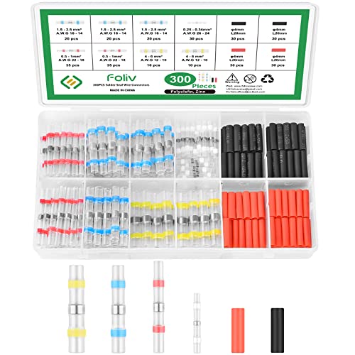 Foliv Lötverbinder 300 Stück Stoßverbinder 0.25-6 mm² Lötverbinder mit Schrumpfschlauch Quetschverbinder Kabelverbinder für Elektrokabelverbindungen, Wasser- Und Kraftfahrzeuge von Foliv