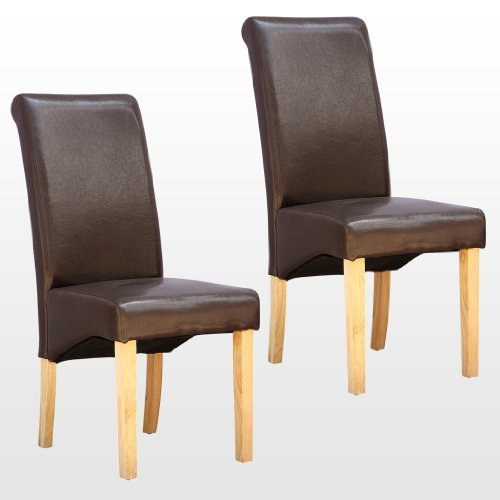 Folkbury 2er Set Esszimmerstuhl Premium PU Leder Esszimmerstuhl mit hoher Rückenlehne mit Eiche aus massivem Holz Effekt Beine (BRAUN) von Folkbury