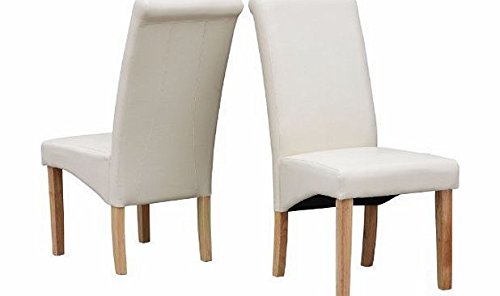 Folkbury 2er Set Esszimmerstuhl Premium PU Leder Esszimmerstuhl mit hoher Rückenlehne mit Eiche aus massivem Holz Effekt Beine (Creme/Elfenbein) von Folkbury