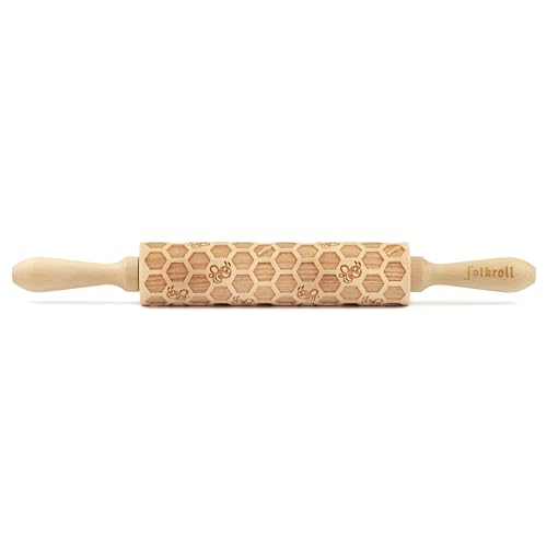 Folkroll Motiv-Teigrolle Bienenwaben, medium, 37 cm, Nudelholz, Prägerolle, Muster, Rolle, Buchenholz, 892974 Folkroll Motiv-Teigrolle Bienenwaben, medium, 37 cm, Nudelholz, Prägerolle, Muster, Rolle, Buchenholz, 892974 von Folkroll