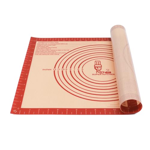 Extra dicke Silikon-Gebäckmatte, groß für antihaftbeschichtete Silikon-Backmatte mit Messung, zum Kneten, Fondant/Theken-Pad, Teigrollen, Silikon-Keksblech, Kuchenkrustenbacken (16 x 24, rot) von Folksy Super Kitchen
