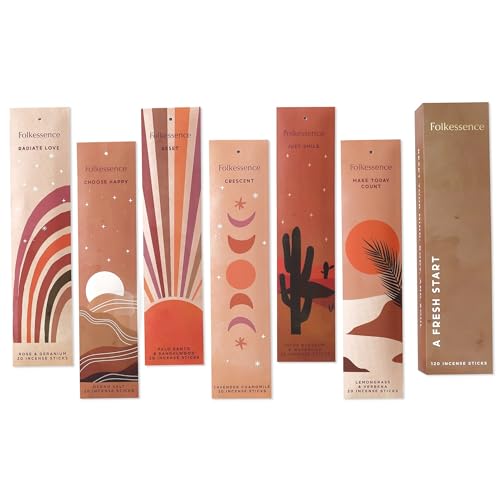 Folkulture Incense Sticks – 6er-Set | 120 Palo Santo Räucherstäbchen | Sandelholz-Räucherstäbchen, Zitronengras, Rosengeranie-Geschenkset | Bio-Düfte, langsam brennende Düfte as a Gift Set von Folkulture