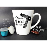 Friseur Kaffeetasse, Personalisierte Tasse, Geschenk, Nummer 1 Stylist, Bester Friseur, Weihnachtsgeschenk, Latte Becher von FolkyDokeyStudio