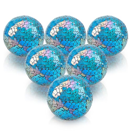 Folmywy 6 Stück Dekorative Kugel Set 8,5cm Mosaik Glas Tafelaufsatz Kugeln Blau Sphäre Dekor Spiegel Solid Weihnachten Hochzeit Tisch Schalen Basteln von Folmywy