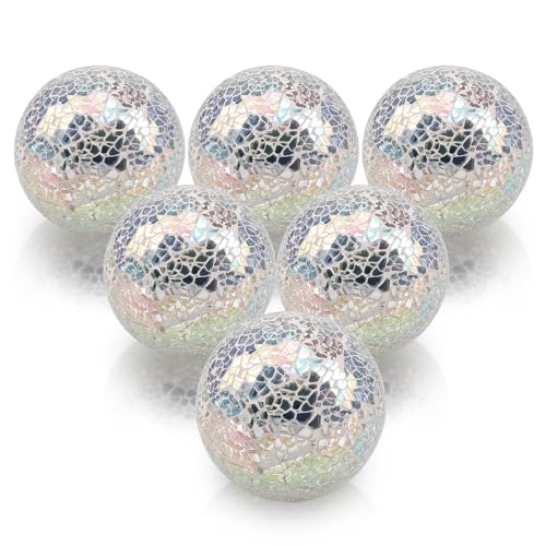 Folmywy Mosaik Dekorative Kugeln 6 Pack Glas Sphäre 8,5 cm Kugel Dekor Tisch Tafelaufsatz Silber Solid Wohnzimmer Schalen Vasen Garten Tisch Hochzeit von Folmywy