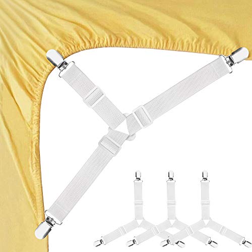 Foloda Verstellbare Bettlakenspanner Elastische Betttuchspanner Lakenspanner mit Metallclips (Weiss-S) von Foloda