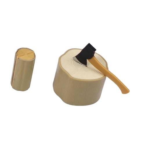 Folpus 1/12 Axt und Holzpfahl Set Terrarium Figur Puppenhaus Dekoration Handwerk Robuste Vorräte Mini Garten Zubehör Set, Hellbraun von Folpus