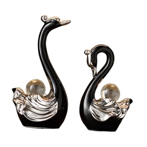 Folpus 2 Stück Schwanenskulptur, Porzellanfigur, Geschenke für die Heimdekoration, Tierstatue, Ornament für Tischdekoration, Einweihungsparty, Schwarz Folpus 2 Stück Schwanenskulptur, Porzellanfigur, Geschenke für die Heimdekoration, Tierstatue, Ornament für Tischdekoration, Einweihungsparty, Schwarz von Folpus