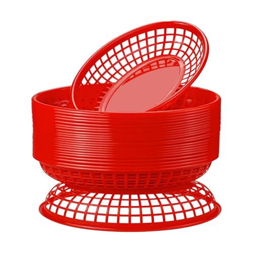 Folpus 24 stück Lebensmittel Körbe Platter Klassische Deli Körbe Lebensmittel Servieren Tablett für Hot Dogs Sandwiches Büro, Rot von Folpus