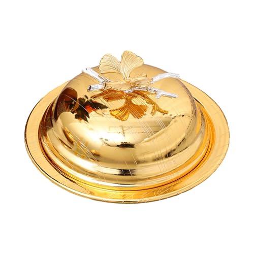 Folpus Europäische Butterdose mit Deckel, Butteraufbewahrungshalter, dekorativer Vorspeisenteller aus geprägtem Metall für die Arbeitsplatte mit Süßigkeiten, RUNDEN Folpus Europäische Butterdose mit Deckel, Butteraufbewahrungshalter, dekorativer Vorspeisenteller aus geprägtem Metall für die Arbeitsplatte mit Süßigkeiten, RUNDEN von Folpus