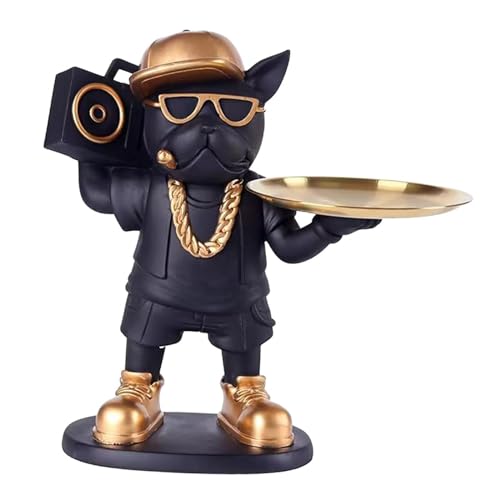 Folpus Französische Bulldogge Skulptur Figur Dekoration, Harz Bulldogge Tablett, Schmuck Schlüssel Aufbewahrung Tablett für Desk Flur Wohnzimmer Büro von Folpus