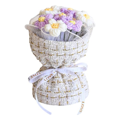 Folpus Gehäkelter Blumenstrauß, handgefertigt, gestrickter Strauß, fertige Tischdekoration, Muttertagsgeschenk, Valentinstagsgeschenk für Frauen, Violettweiß von Folpus