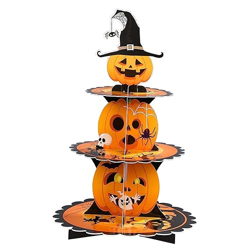 Folpus Halloween-Cupcake-Ständer, geschichteter Kürbis-Kuchenständer, 3-lagiger Schreibtisch, Premium-Arbeitsplatte für Cupcake-Gebäck für Zuhause, von Folpus