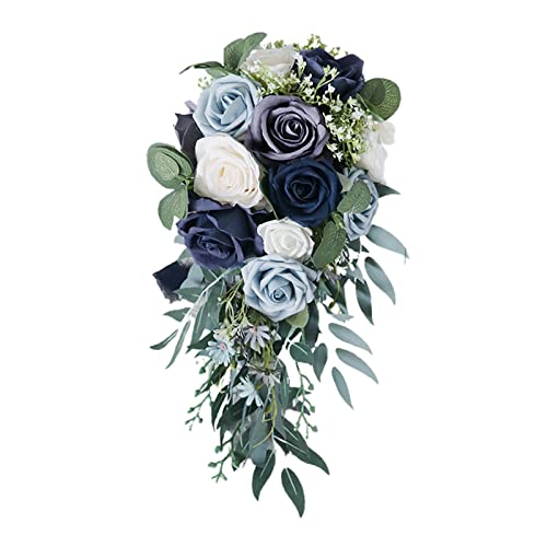 Folpus Handgemachte Hochzeit Brautstrauß Wasserfall Blumen Künstliche Rosen mit Blumenstrauß für Kirchenfeiern Dekor Fotografie, Blau Folpus Handgemachte Hochzeit Brautstrauß Wasserfall Blumen Künstliche Rosen mit Blumenstrauß für Kirchenfeiern Dekor Fotografie, Blau von Folpus