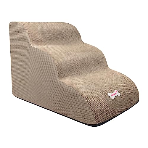 Folpus Haustier-Hundetreppe, Haustier-Stufen, 3-stufige Hunderampe, Haustier-Katzentreppe, Hundeleiter für Sofa, Khaki von Folpus