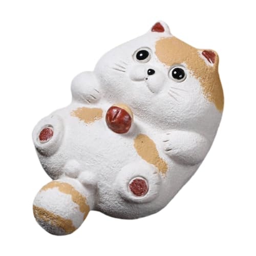 Folpus Katzen-Tee-Haustier, Katzenfigur, Geschenk, traditionelle Feng-Shui-Tierfigur, Teetabletts, für Bücherregal, Büro, Schreibtisch, Schlafzimmer, Weiß von Folpus