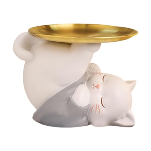 Folpus Katzenstatue aus Kunstharz mit Tablett, Aufbewahrung, Schlüsselhalter, Heimdekoration, Kunsthandwerk, süßes Tablett für Süßigkeiten, Schmuck, von Folpus
