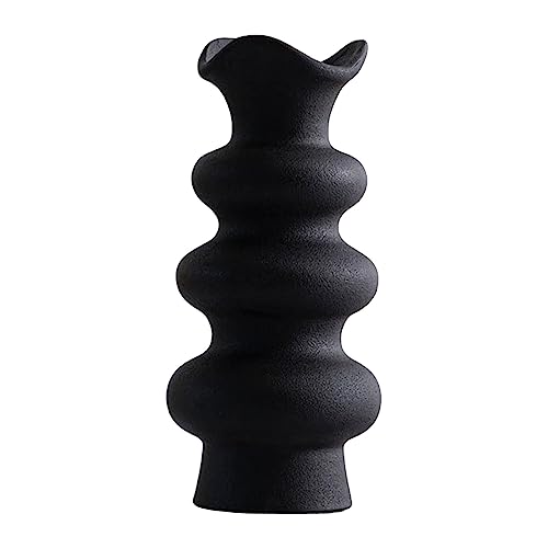 Folpus Keramik-Blumenvase, dekorative Vase, künstlerische Vase, einfache Blumenvase für Wohnzimmer, Schreibtisch, Schwarz 21cm von Folpus