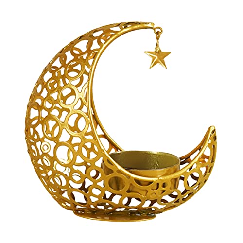 Folpus Kerzenhalter aus Metall, Eid Mubarak, Tischdekoration, Ramadan, Teelichthalter für Party, Esstisch, Hotel, Kamin, golden von Folpus