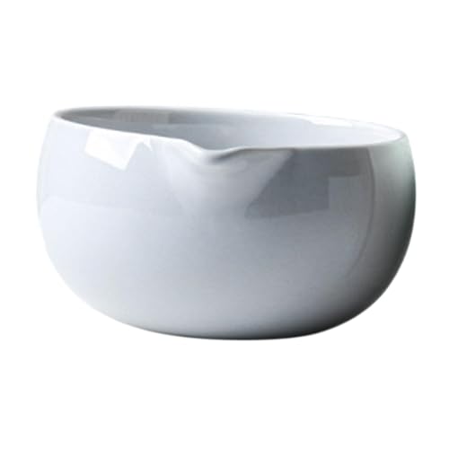 Folpus Matcha Schale Keramik Matcha Tee Schale, Japanische Keramik Matcha Schale mit Ausguss, Handgemachte Chawan Teeschale Teetasse für die Zubereitung von Frühstück, Matcha, Latte, Hellgrau von Folpus