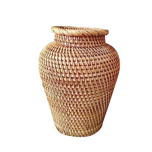 Folpus Rattan Gewebte Blumenvase, Kleiner Halter, Pflanzenvase für Küche, Hotel von Folpus