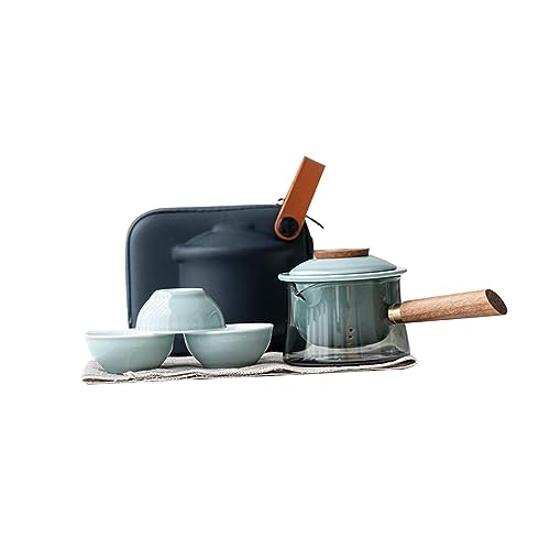 Folpus Reise-Teegeschirr-Set, Porzellan-Teetasse, chinesische -Teekanne, Teekanne mit Tee-Ei für Reisen, Hellblau von Folpus