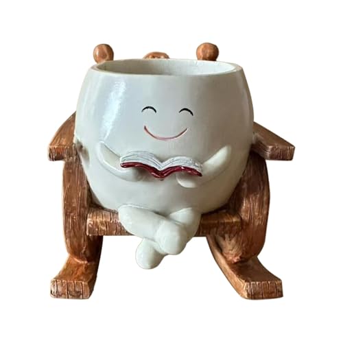 Folpus Schaukelstuhl Blumentopf Blumentopf Pflanzer Tisch Ornament für Büro Terrasse Regal, Weiß von Folpus