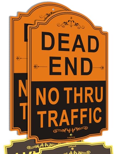 2 Stück "Dead End No Thru Traffic"-Schild, reflektierend, Metall, 45,7 x 30,5 cm, reflektierend, Metall, UV-geschützt, wetterbeständig, stabiles Rost-Aluminium, wasserdicht, langlebige Tinte von Folyming