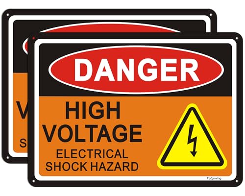 Gefahrenschilder mit englischer Aufschrift "Danger High Voltage Electrical Shock Hazard", 25,4 x 17,8 cm, Hochspannungsschilder, elektrischer Schock, rostfreies Aluminium, wetterfest, einfach zu von Folyming