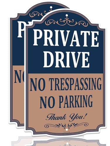Warnschild "Private Drive No Trespassing No Parking", 30,5 x 45,7 cm, .040, rostfreies Aluminium, groß, reflektierend, UV-geschützt und wetterfest, einfach zu montieren, für den Außenbereich, 2 Stück Warnschild "Private Drive No Trespassing No Parking", 30,5 x 45,7 cm, .040, rostfreies Aluminium, groß, reflektierend, UV-geschützt und wetterfest, einfach zu montieren, für den Außenbereich, 2 Stück von Folyming