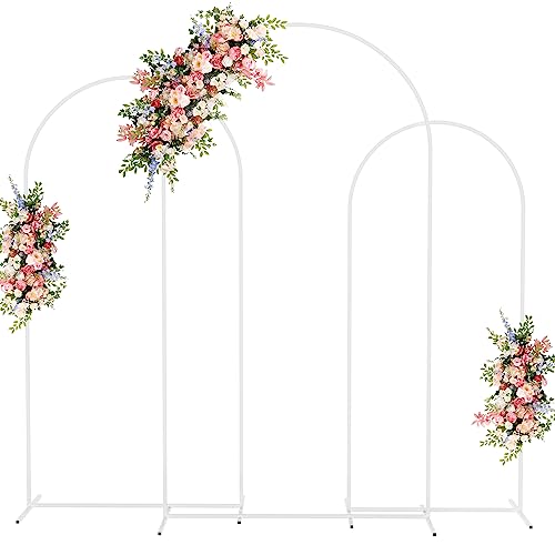 Fomcet Hochzeitsbogen-Hintergrundständer, Set mit 3 Stück, weiß, Metall, gewölbt, 2 m, 180 cm und 180 cm, Ballonbogen-Rahmen für Hochzeitszeremonie, Geburtstag, Party, Babyparty, Jahrestag, Dekoration von Fomcet