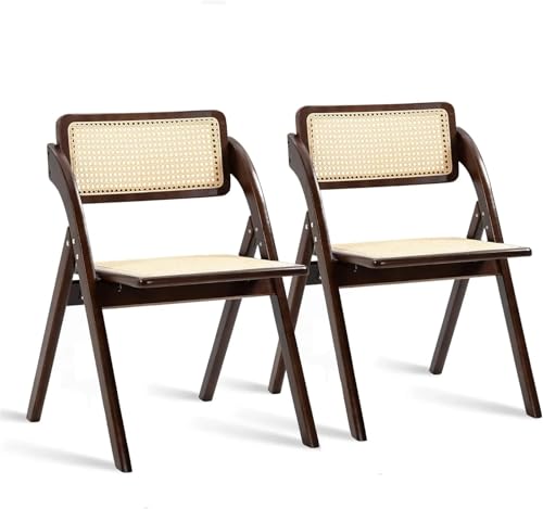 FonHNDG Klappbare Esszimmerstühle, 2er-Set, Holz-Esszimmerstühle mit Rückenlehne aus natürlichem Rattangeflecht und verbreiterter Sitzfläche, klappbarer Zusatzstuhl für Wohnzimmer, Essbereich von FonHNDG