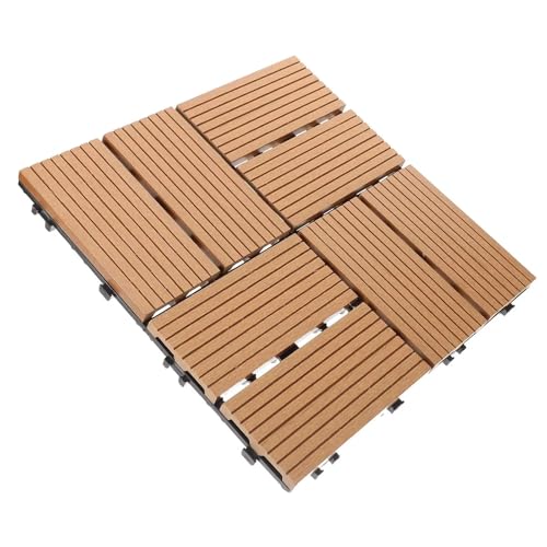 Holz-Kunststoff-Boden 1 Quadratmeter 11 Stück Gelbe ineinander greifende Terrassenfliesen Garten Terrasse Balkon Hinterhof Bodenbelag Für die Verlegung von Böden im Freien von FonHNDG