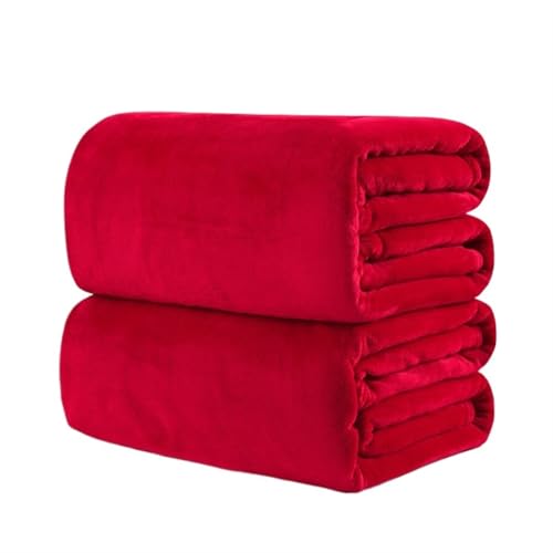 Schmusedecke Einfarbige Korallen-Flanelldecke, kleines Fleece-Blatt, warme, Feste Plüsch-Fleecedecke, Überwurf, Teppich, Sofa, Bettwäsche(Red) von FonHNDG