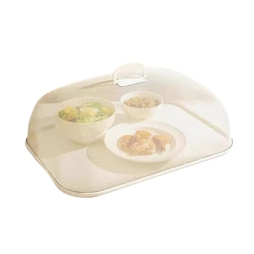 abdeckhauben für lebensmittel 1pc Haushalt Gemüse Abdeckung Platz Edelstahl Lebensmittel Abdeckung Atmungsaktive Mahlzeit Zubehör(Rectangle-beige) von FonHNDG