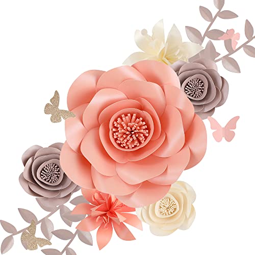 Fonder Mols 3D Papier Blumen Dekorationen für Wand (Rosa Grau, 6er Set) für Mädchen Babyparty Blumen Dekorationen, Mädchen Kinderzimmer Blumen Dekor, Hochzeit Mittelstück von Fonder Mols