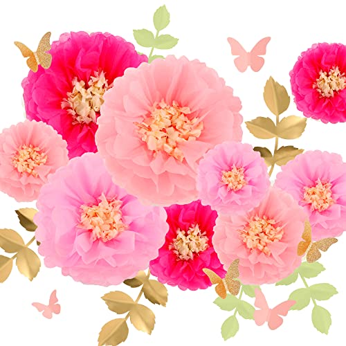 Fonder Mols Rosa Papierblumen, Seidenpapier-Pompoms für Mädchen, Babyparty, Kinderzimmer, Geburtstagsdekoration, 9 Stück, Rose von Fonder Mols