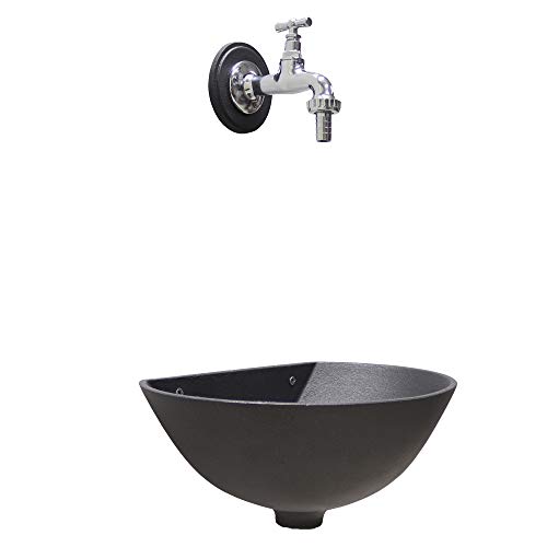 FONDERIA BONGIOVANNI Wandbrunnen, Modell 600, Farbe Grauguss, für Haus und Garten, mit Wasserhahn, Modell 195C, aus verchromtem Messing, komplett mit Schlauchhalter von FONDERIA BONGIOVANNI