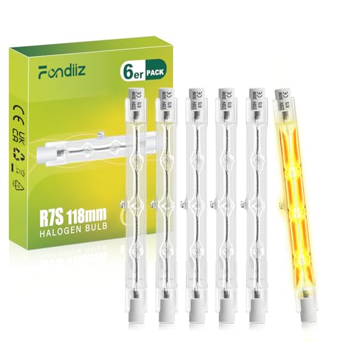 Fondiiz 6 Stück R7s Halogenstab 118mm, 300W Dimmbar Halogen Leuchtmittel R7s, 4200LM 2800K Warmweiß J118 Halogenstäbe Linear Halogenlampe für Strahler, Deckenfluter, Spotlight, Deckenleuchte Fondiiz 6 Stück R7s Halogenstab 118mm, 300W Dimmbar Halogen Leuchtmittel R7s, 4200LM 2800K Warmweiß J118 Halogenstäbe Linear Halogenlampe für Strahler, Deckenfluter, Spotlight, Deckenleuchte von Fondiiz