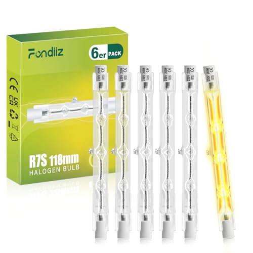 Fondiiz 6 Stück R7s Halogenstab 118mm, Dimmbar Halogen Leuchtmittel R7s, 200W 3600LM 2800K Warmweiß J118 Halogenstäbe Linear Halogenlampe für Strahler, Deckenfluter, Spotlight, Deckenleuchte Fondiiz 6 Stück R7s Halogenstab 118mm, Dimmbar Halogen Leuchtmittel R7s, 200W 3600LM 2800K Warmweiß J118 Halogenstäbe Linear Halogenlampe für Strahler, Deckenfluter, Spotlight, Deckenleuchte von Fondiiz